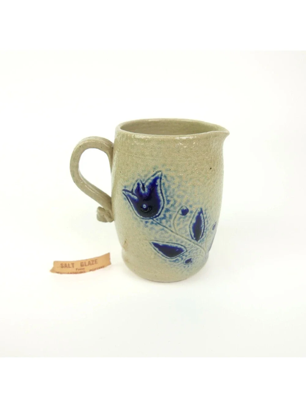 Vintage Williamsburg Pottery Salt Glaze Stoneware Pitcher Creamer Cobalt Tulip